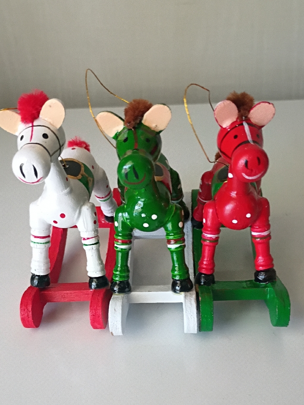 They Rock, Literally Furry Vintage Wooden Rocking Horse Christmas Ornaments
